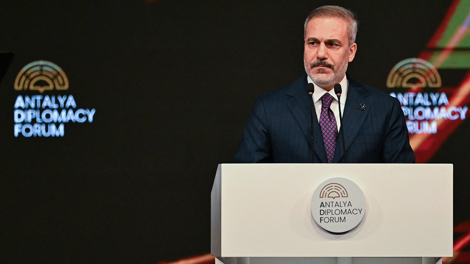 Turkey's Minister of Foreign Affairs Hakan Fidan delivers a speech during the opening ceremony of the 4th edition of the Antalya Diplomacy Forum (ADF2025) in Antalya, on Apr. 11, 2025. (Photo: AFP)