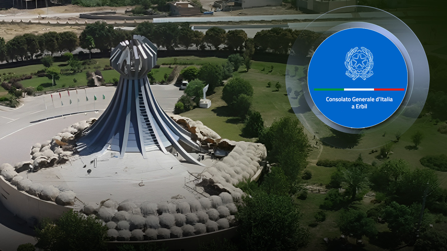 Halabja Monument and the logo of Italian Consulate General in Erbil. (Graphics: Kurdistan24)
