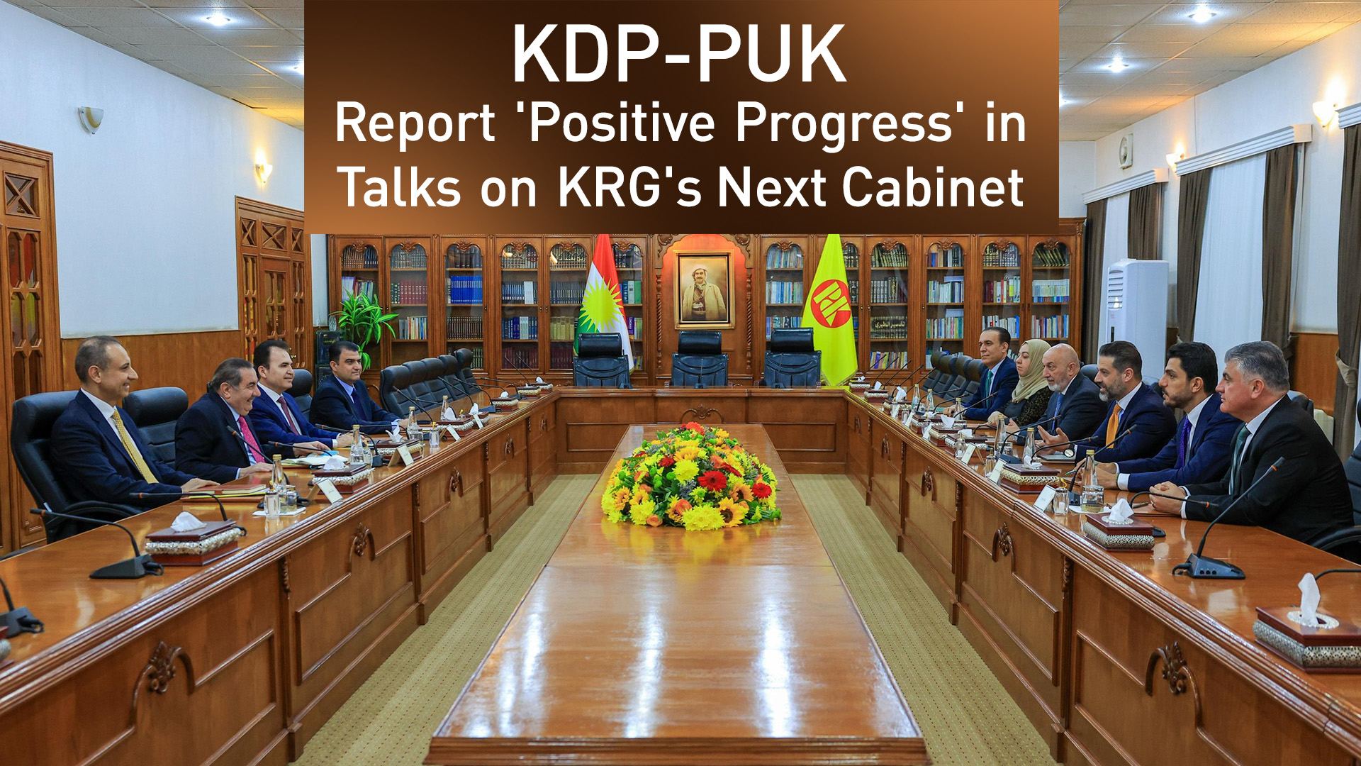 The delegations of KDP and PUK during their meeting in Pirmam. (Photo: KDP-PUK Delegation)