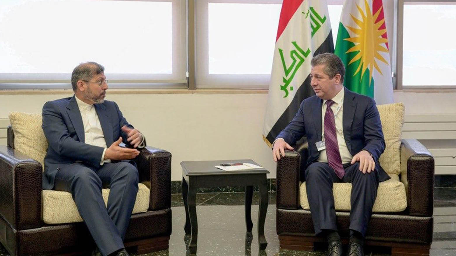 Kurdistan Regional Government PM Masrour Barzani (R), Iranian Deputy Foreign Minister Saeed Khatibzadeh (L), in Sulaimani, Apr. 16, 2025. ( Photo: KRG)