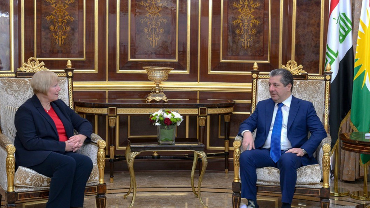 KRG PM Masrour Barzani, receiving Germany’s Ambassador to Iraq, Christiane Hohmann, Erbil, Kurdistan Region, April 17, 2025. (Photo: KRG)