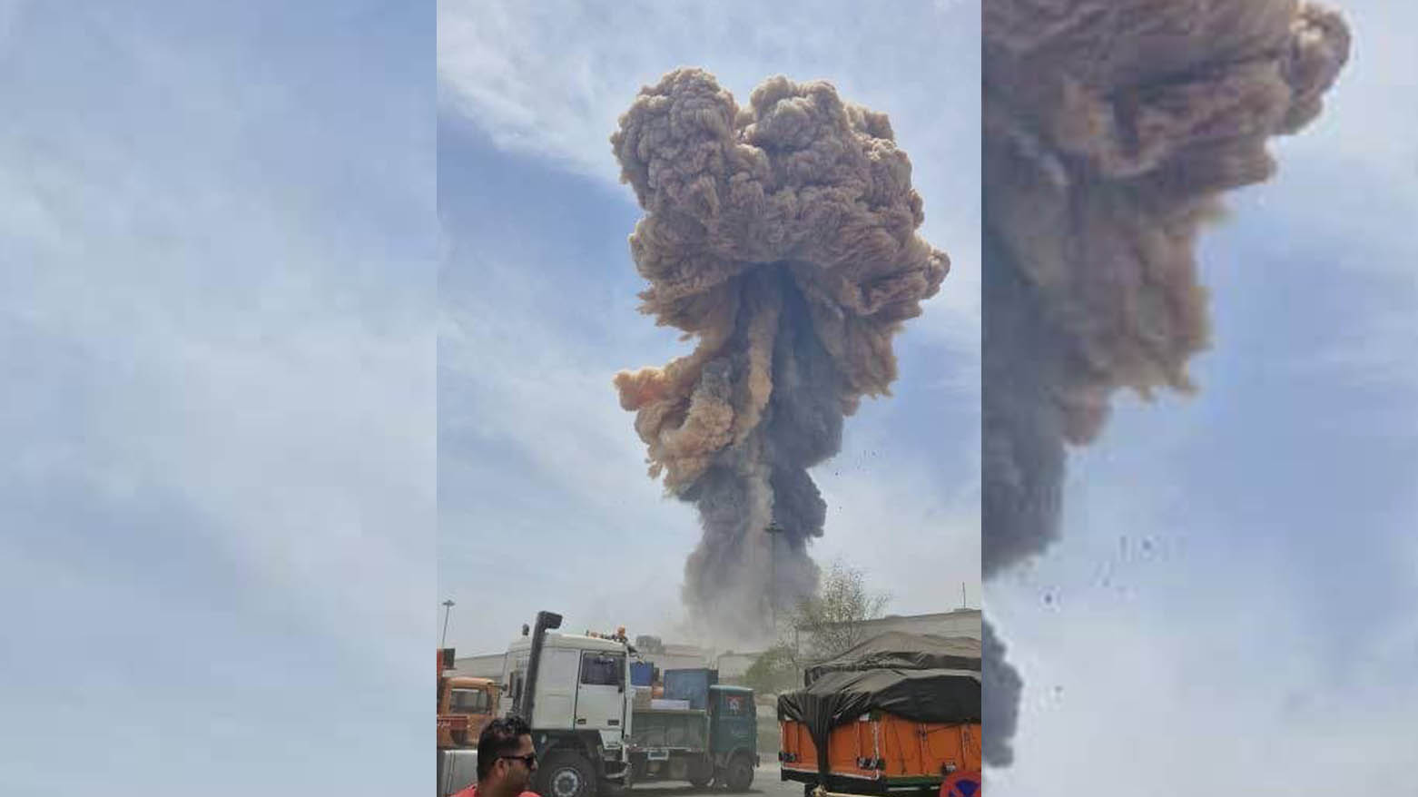 The photo shows the moment of the explosion in Hormozgan province, Iran. (Photo: Tasnim News Agency)