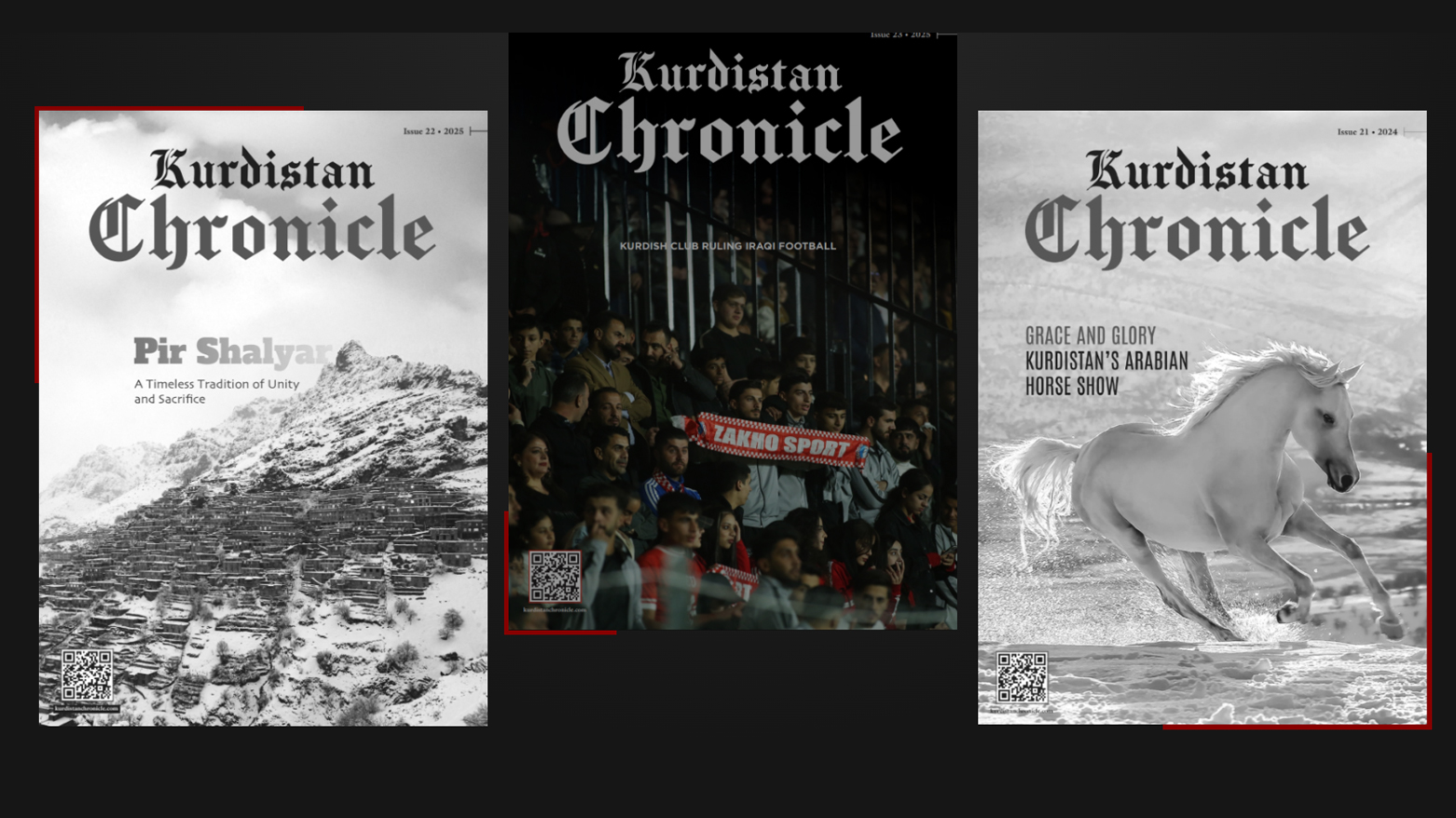Three volumes of Kurdistan Chronicle magazine. (Photo: Kurdistan24)