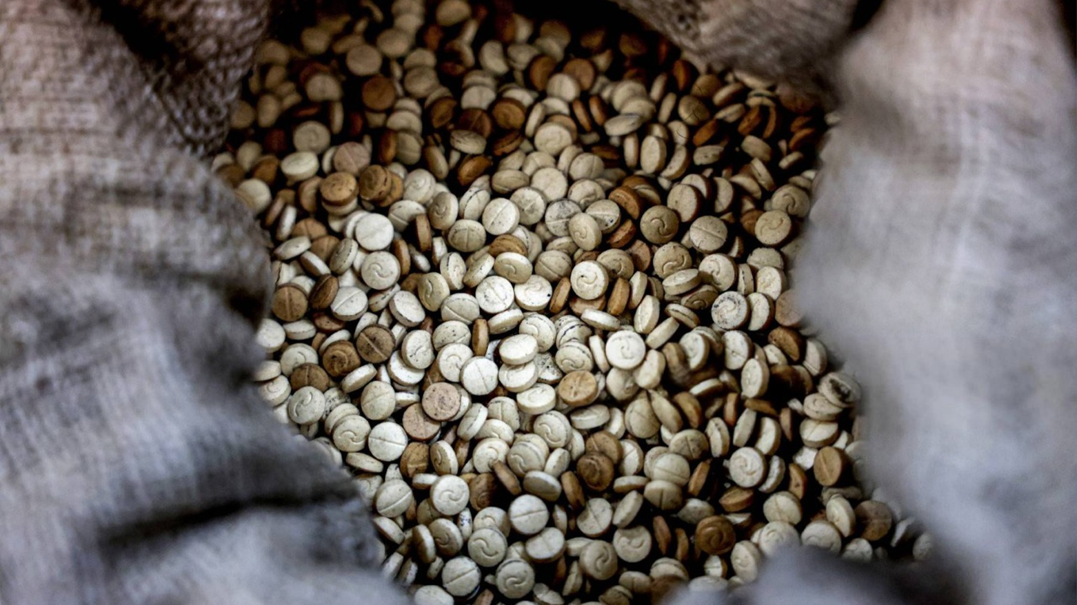A view of sacks of confiscated captagon pills. (Photo: AFP)