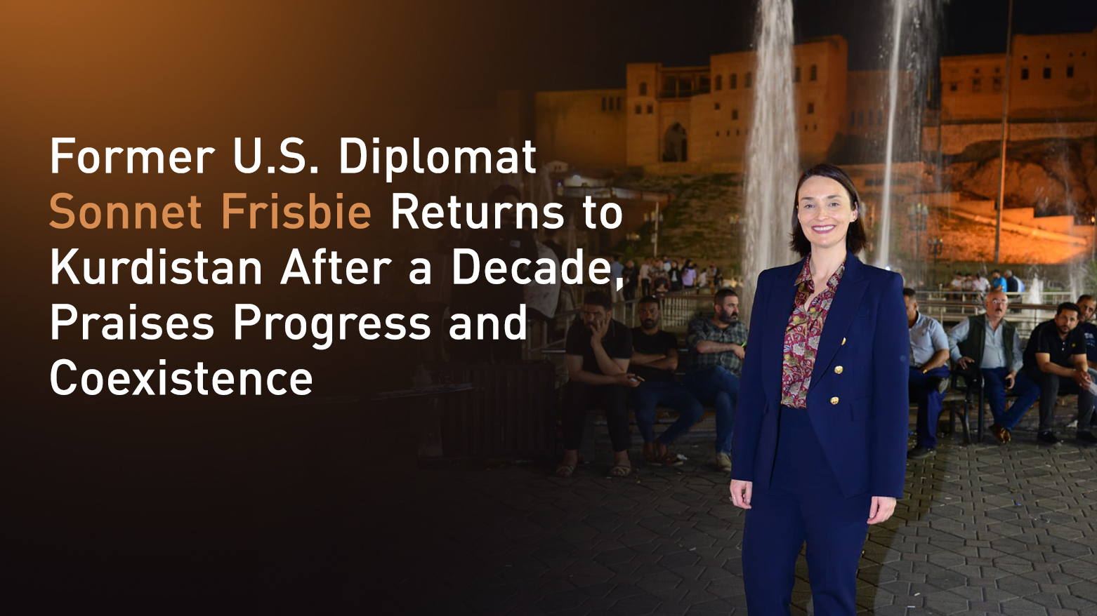 Former U.S. Diplomat Sonnet Frisbie, pausing for a photo before Erbil Citadel, April 2025. (Photo: Handed out to Kurdistan24)