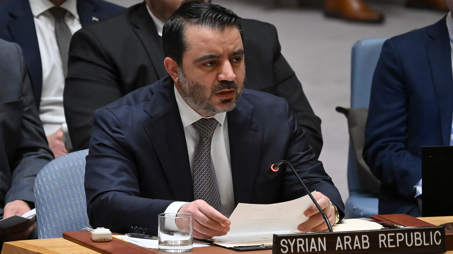 Syrian Foreign Minister Asaad al-Shaibani speaks during a UN Security Council meeting on the Middle East at the UN Headquarters in New York, Apr. 25, 2025. (Photo: AFP)