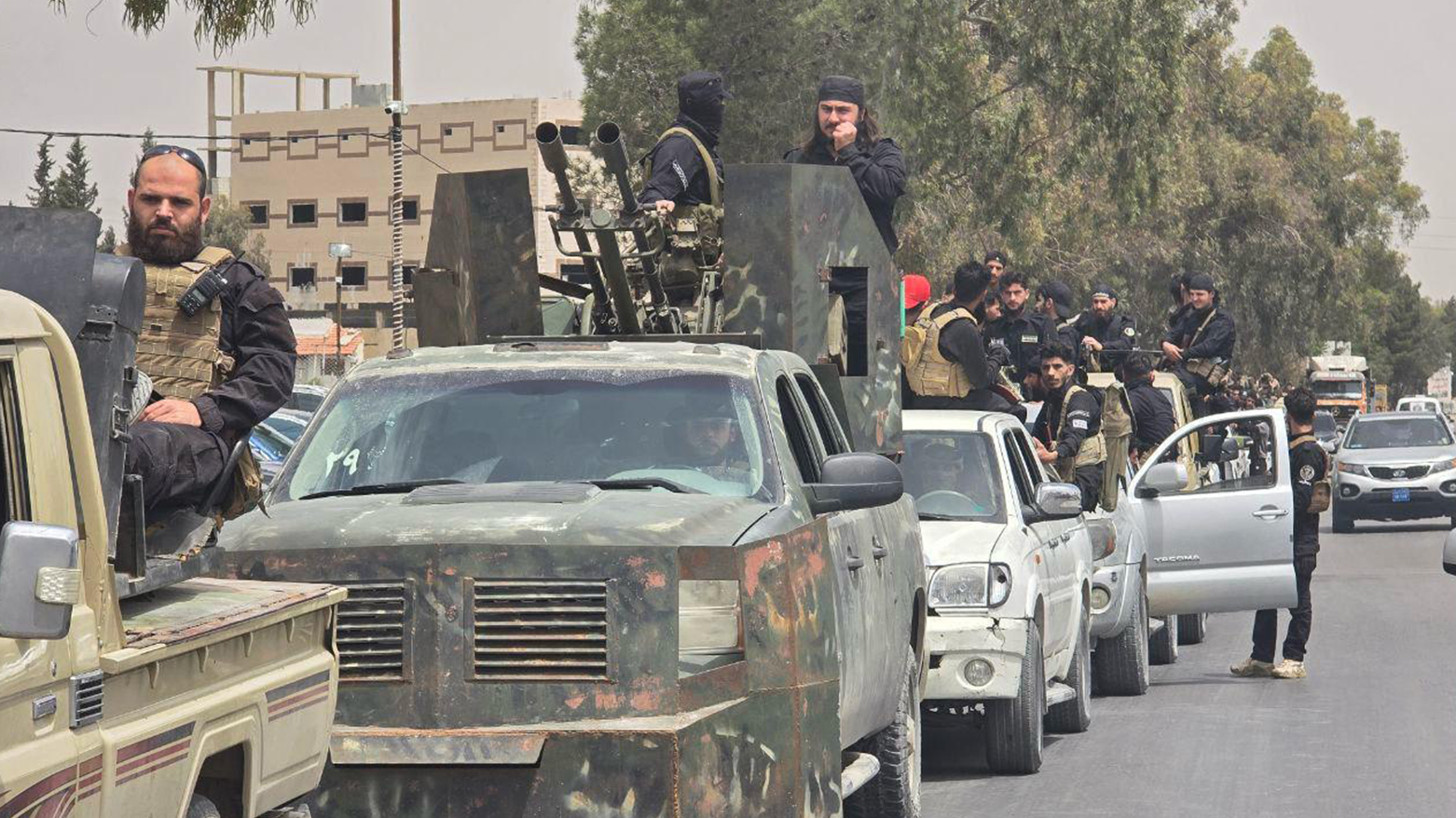Members of the Syrian General Security forces head towards Sahnaya, Apr. 30, 2025. (Photo: SANA)