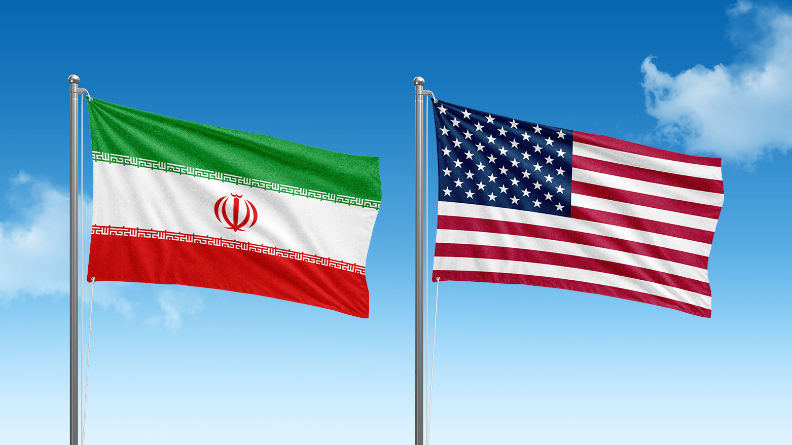 The US flag, (R), Iran's flag (L). (Graphics: Kurdistan24)