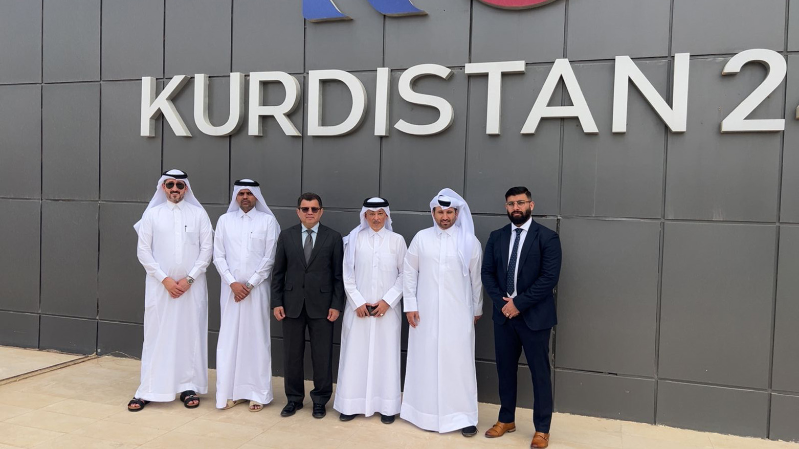 Kurdistan24 DG Ahmed Zawity, middle, receiving Hussein bin Ali, CG of Qatar in Erbil, along with a delegation from SoheilSat, April 4, 2025.