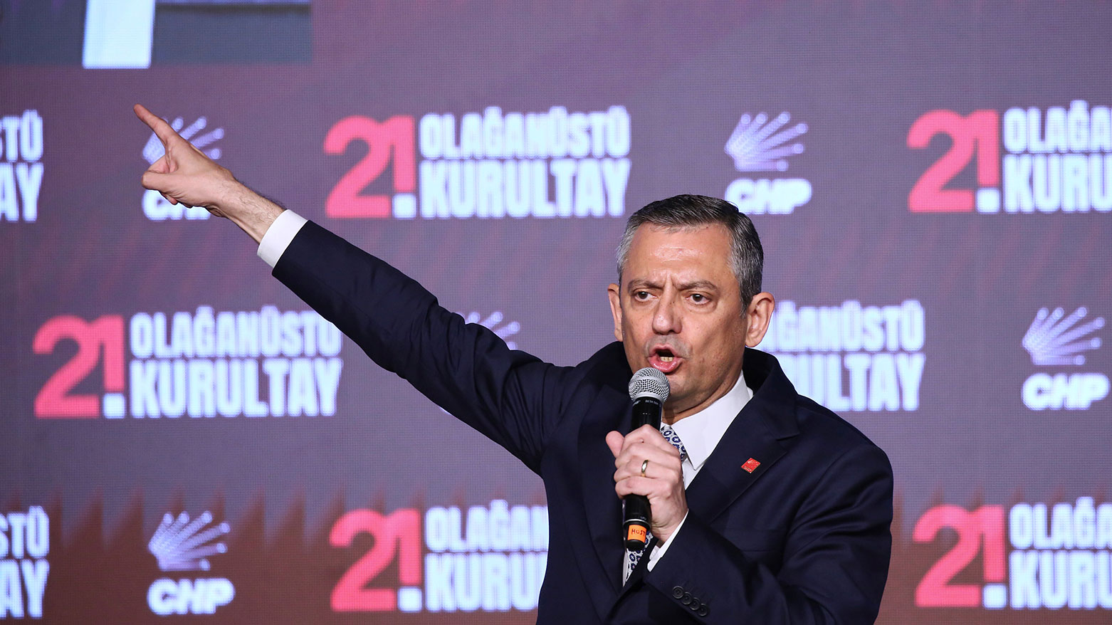 Republican People's Party or (CHP) leader Ozgur Ozel delivers a speech during a CHP convention, in Ankara, Sunday, April 6, 2025. (Photo: AP)