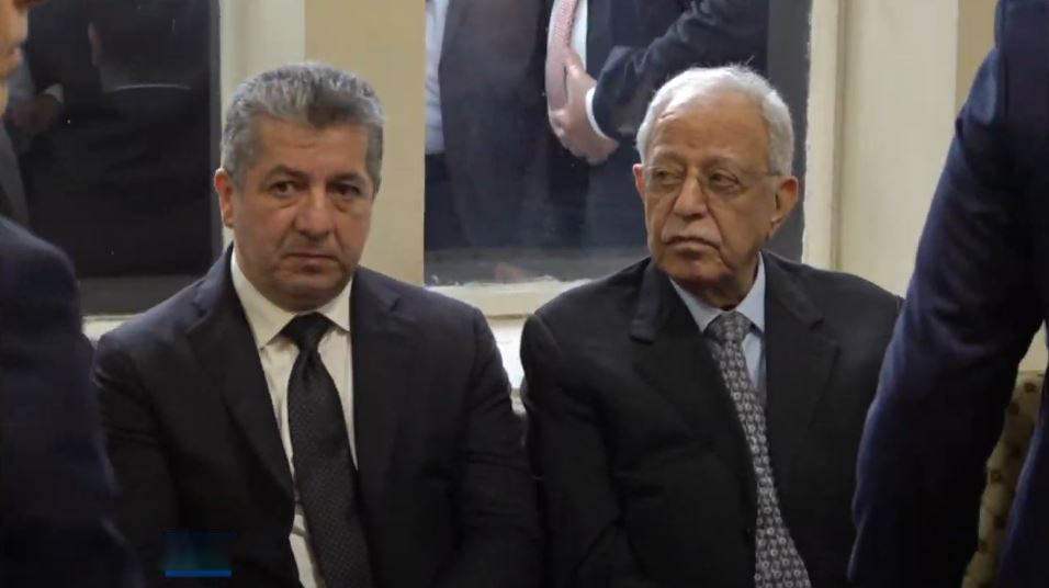 Kurdistan Region Prime Minister Masrour Barzani (left) attending the funeral of Hamza Allawi, the son of former Iraqi Prime Minister Ayad Allawi, May 5, 2025. (Photo: Kurdistan24)