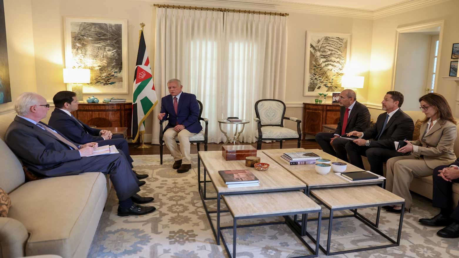 Jordan’s King Abdullah II, middle, in meeting with U.S. Secretary of State Marco Rubio, in Washington DC, May 6, 2025. (Photo: Jordan's Gov.)