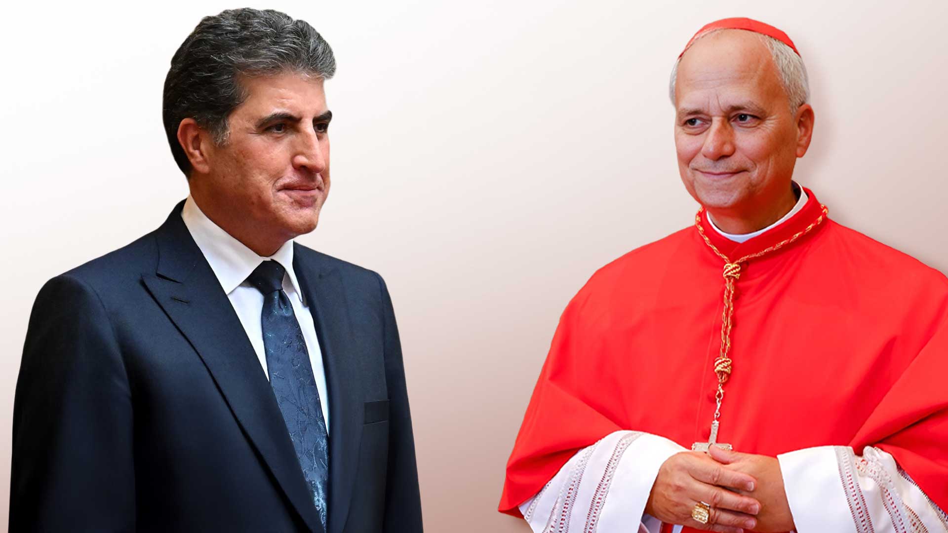 Kurdistan Region President Nechirvan Barzani (left) and Pope Leo XIV. (Photo: Designed by Kurdistan24)