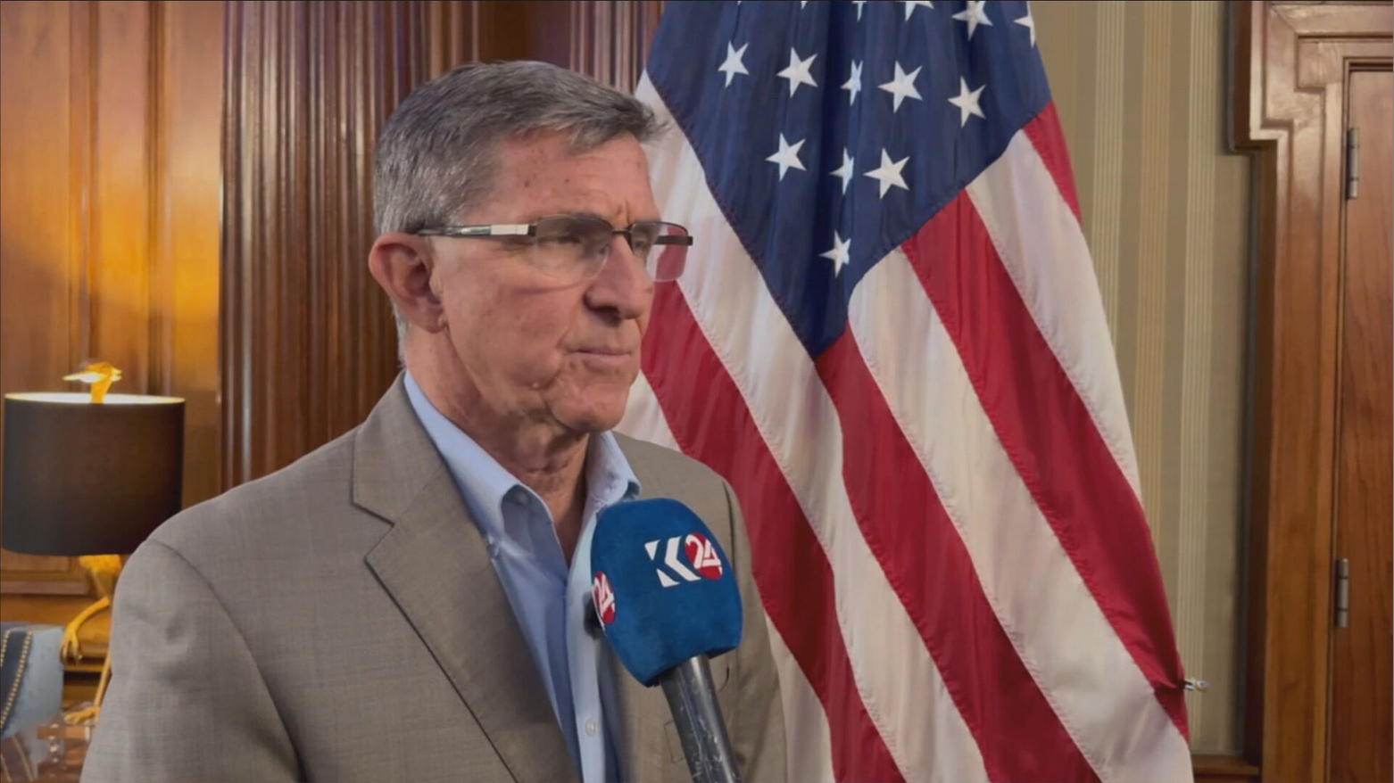 former US National Security Advisor Michael Flynn speaks to Kurdistan24, May 9, 2025. (Photo: Kurdistan24)