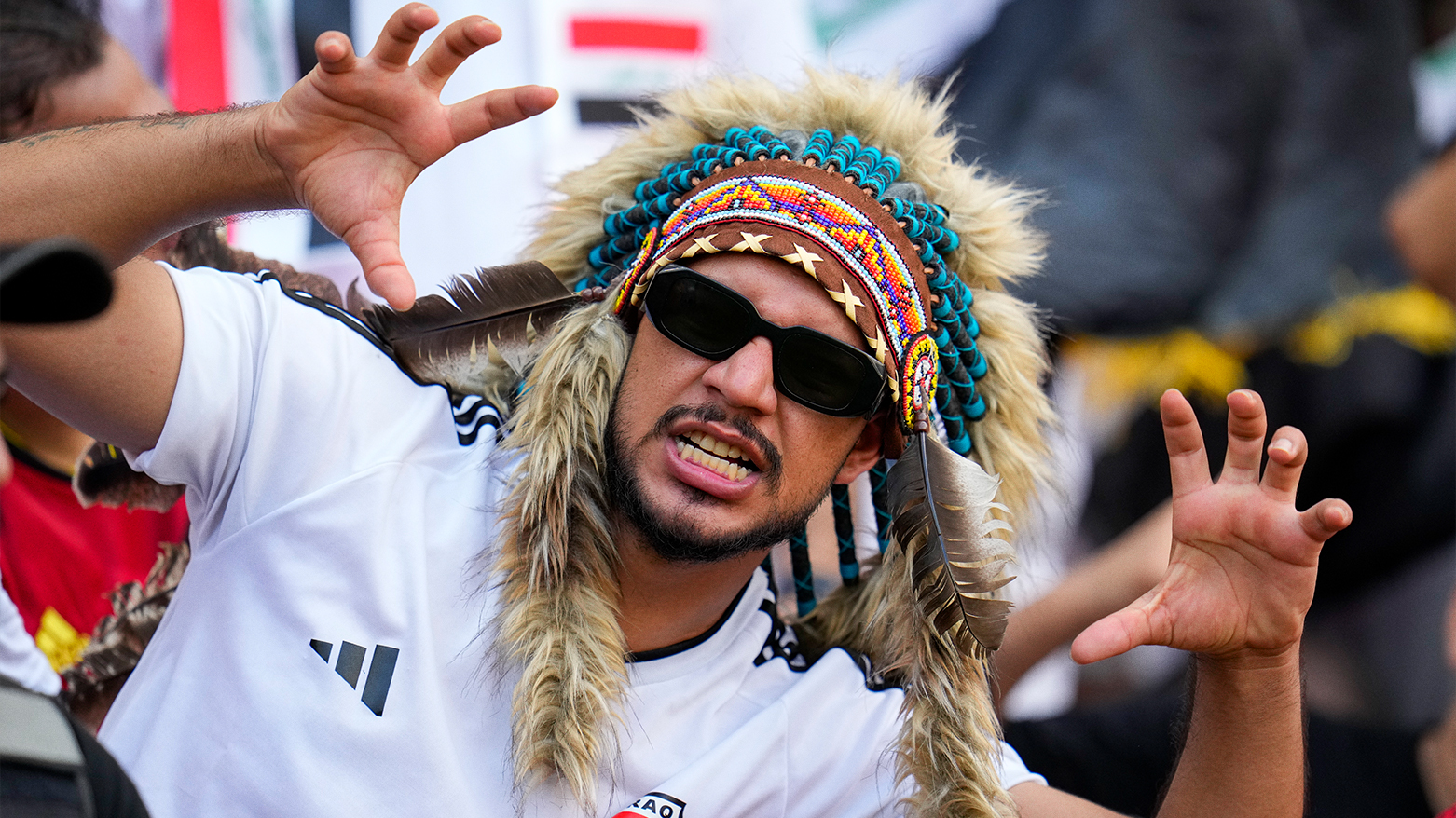 An Iraqi fan poses ahead of the Morocco-Iraq match at the 2024 Olympics in Nice, July 30. (Photo: AP)