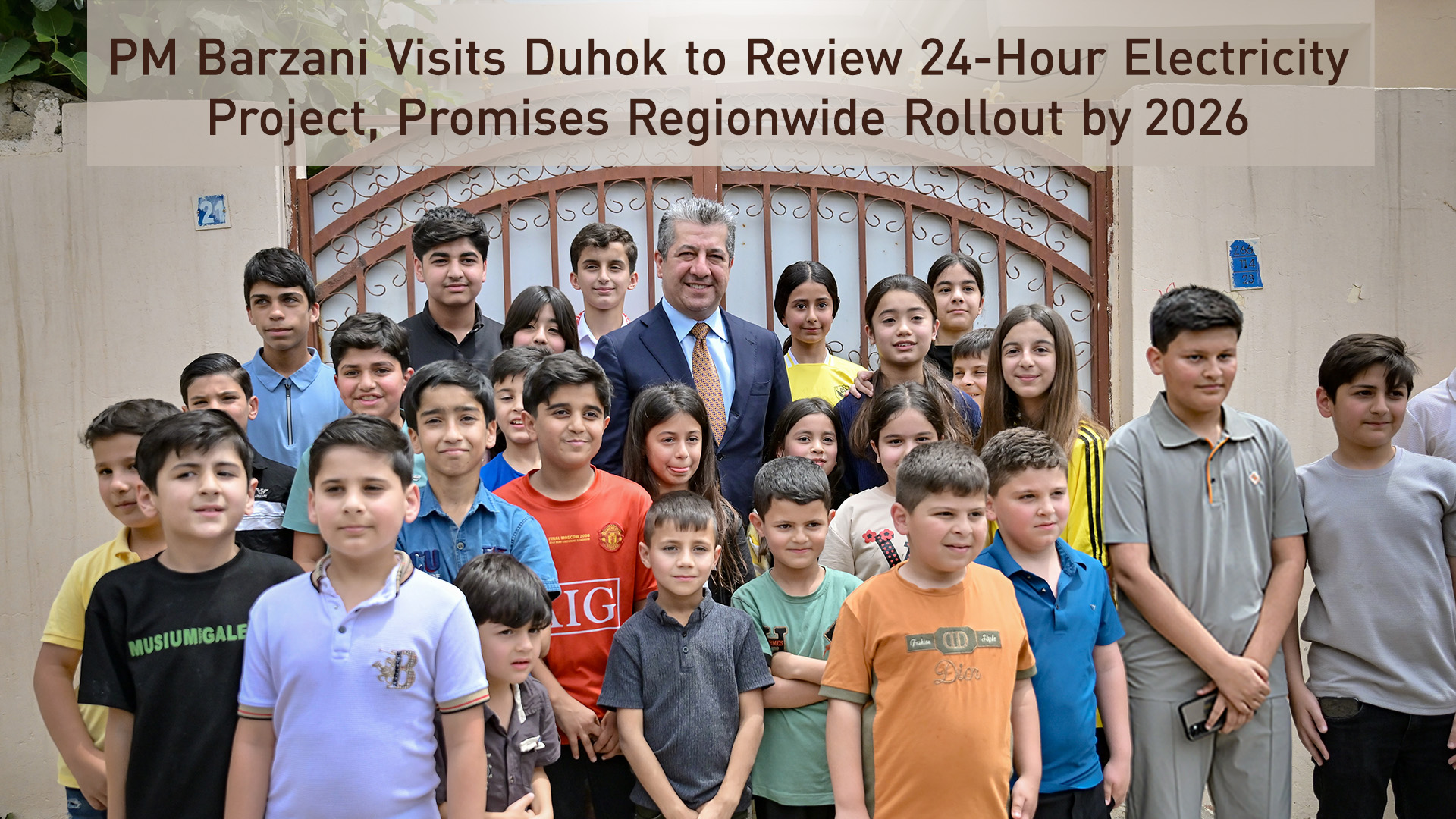 KRG Prime Minister Masrour Barzani pictured with children during his visit to Duhok Province. (Photo: Kurdistan24)