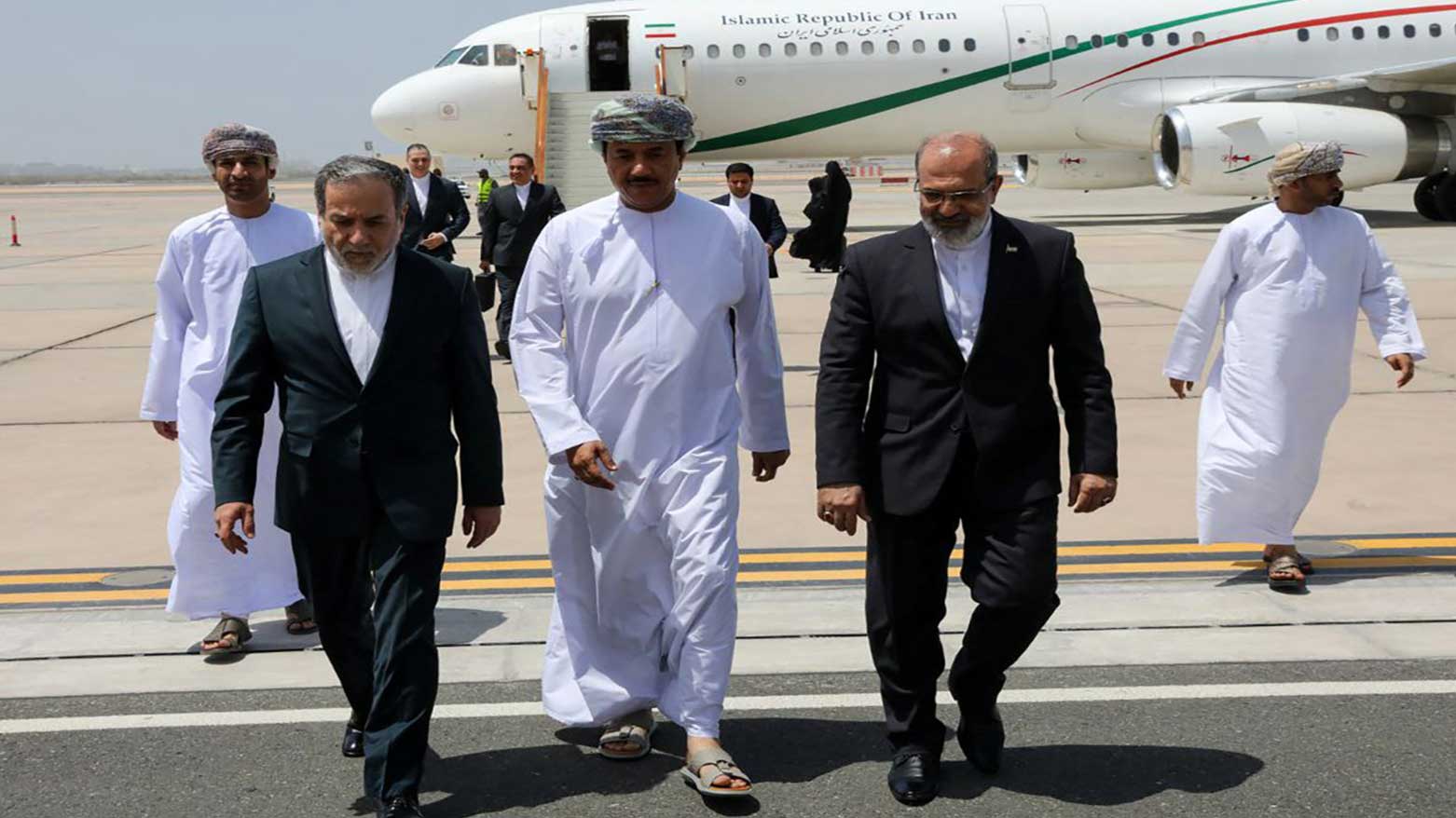 Iran's Foreign Minister Abbas Araghchi (L) arriving in Muscat, May 11, 2025. (Photo: AFP)