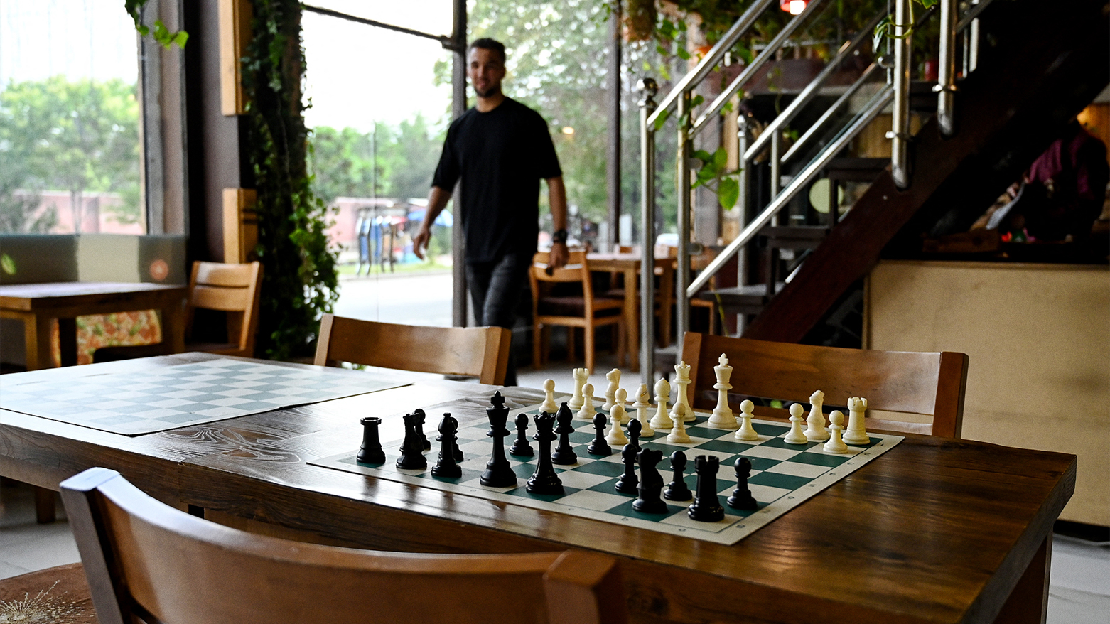 A chessboard is seen at the Cupcake Coffee Shop cafe in Kabul On May 11, 2025. (Photo: AFP)