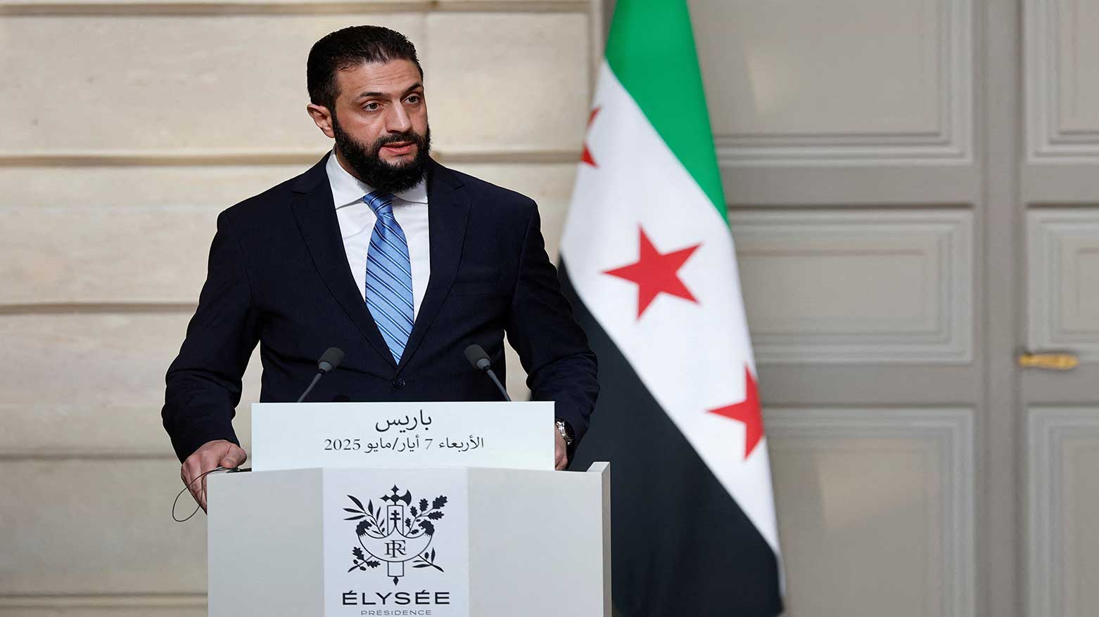 Syria's interim President Ahmad al-Sharaa, speaks during a joint press conference with French President Emmanuel Macron after a meeting at the Elysee Palace in Paris, May 7, 2025. (Photo: AP)