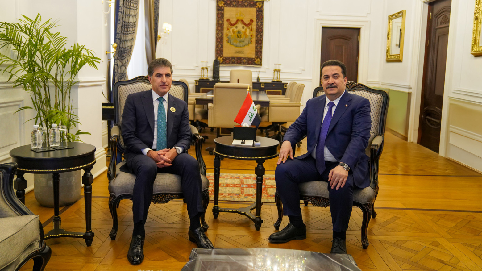 Kurdistan Region President Nechirvan Barzani, (L), in meeting with Iraqi Prime Minister Mohammed Shia' al-Sudani, May 17, 2025. (Photo: KRP)