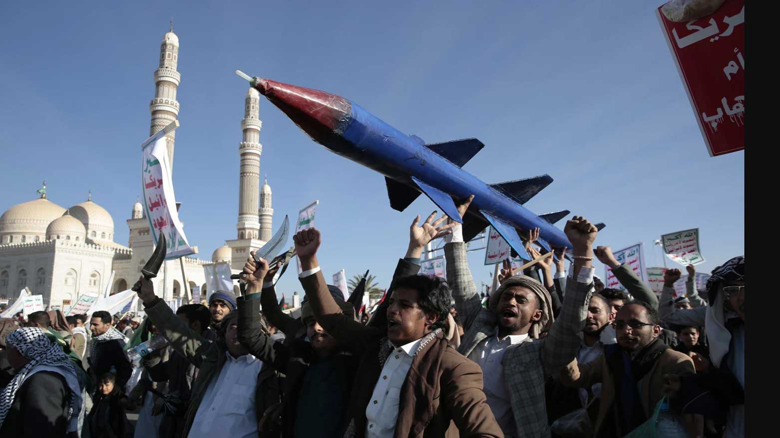 Houthis' members and supporters rallying in Yemen's capital Sanaa in support for Palestinians in Gaza, July 10, 2024. (Photo: AP)