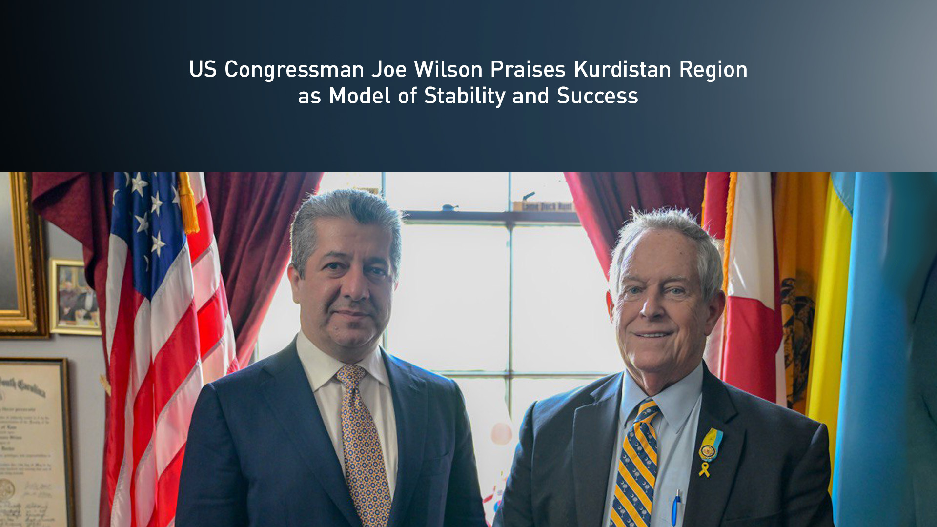 Kurdistan Region Prime Minister Masrour Barzani (left) posing for a picture with U.S. Congressman Joe Wilson in Washington, May 20, 2025. (Photo: Designed by Kurdsitan24)