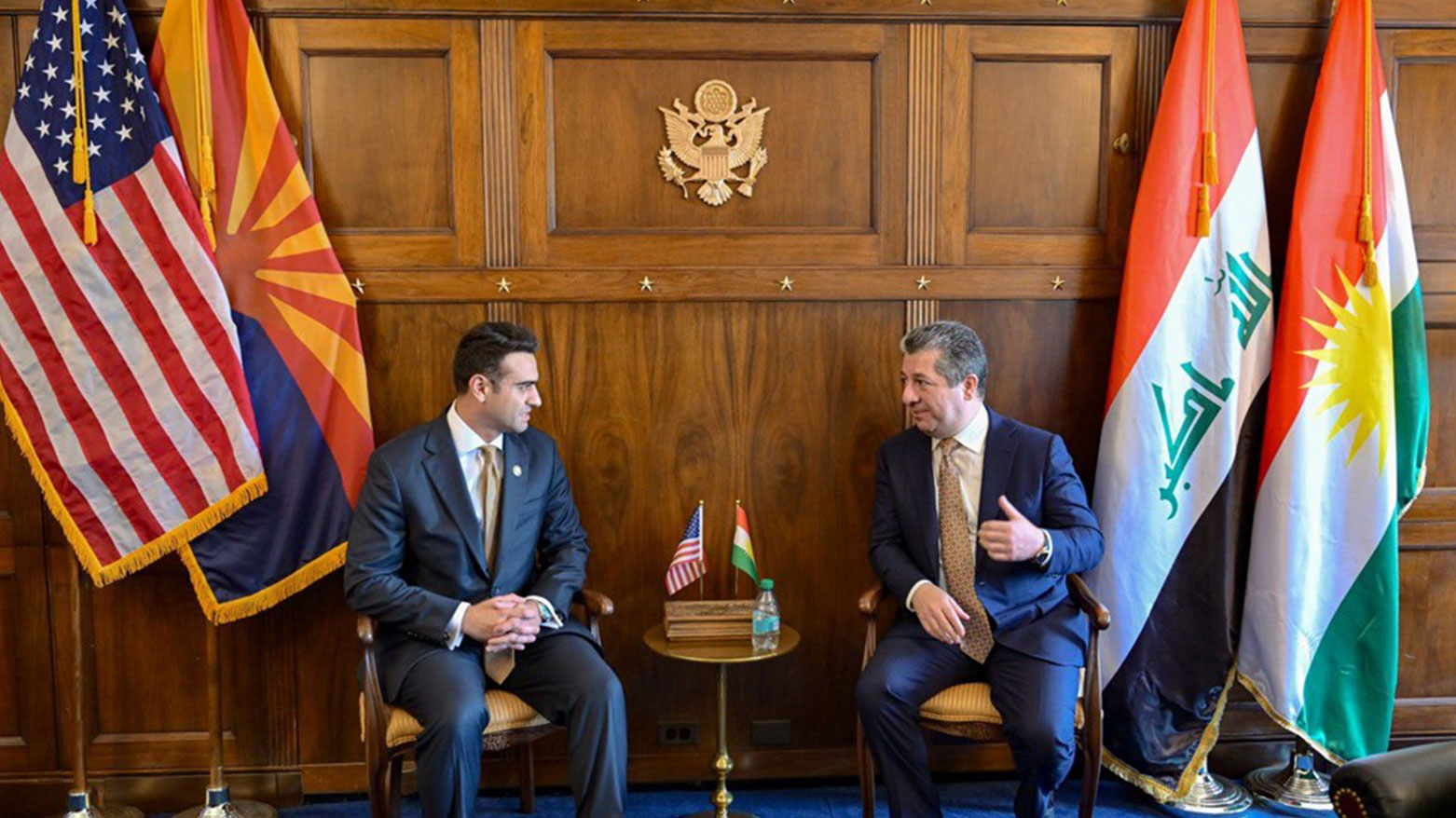 Kurdistan Region Prime Minister Masrour Barzani (right) during his meeting with U.S. Congressman Abraham (Abe) Hamadeh, May 20, 2025. (Photo: KRG)