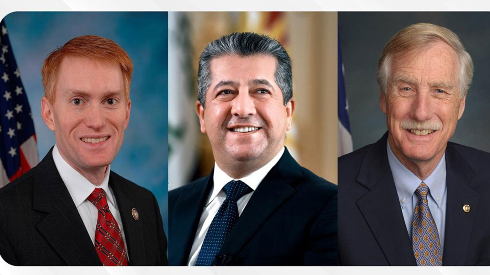 Kurdistan Region Prime Minister Masrour Barzani (middle) and U.S. Senators Angus King (right) and James Lankford. (Photo: KRG)