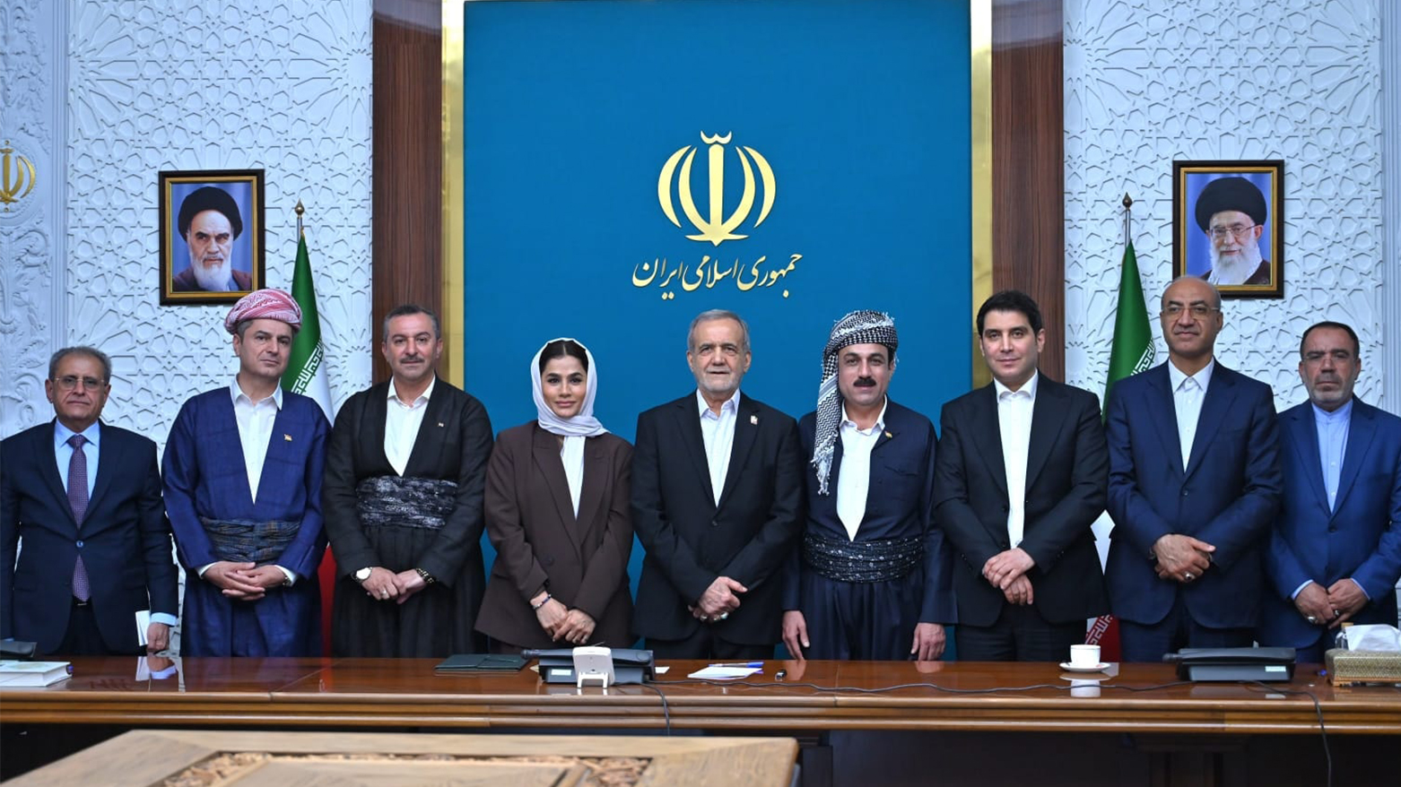 Iranian President Masoud Pezeshkian (C) and the delegation from the Kurdistan Regional Government (KRG) on Thursday, in Tahran Iran. (Photo: Erbil Governorate)