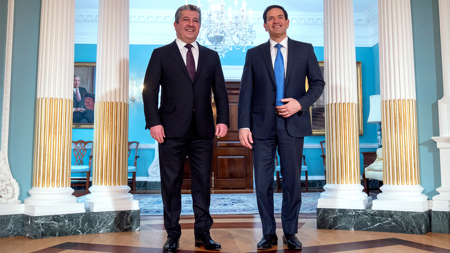 PM Masrour Barzani (L) and US Secretary of State Marco Rubio (R). (Photo: AFP)