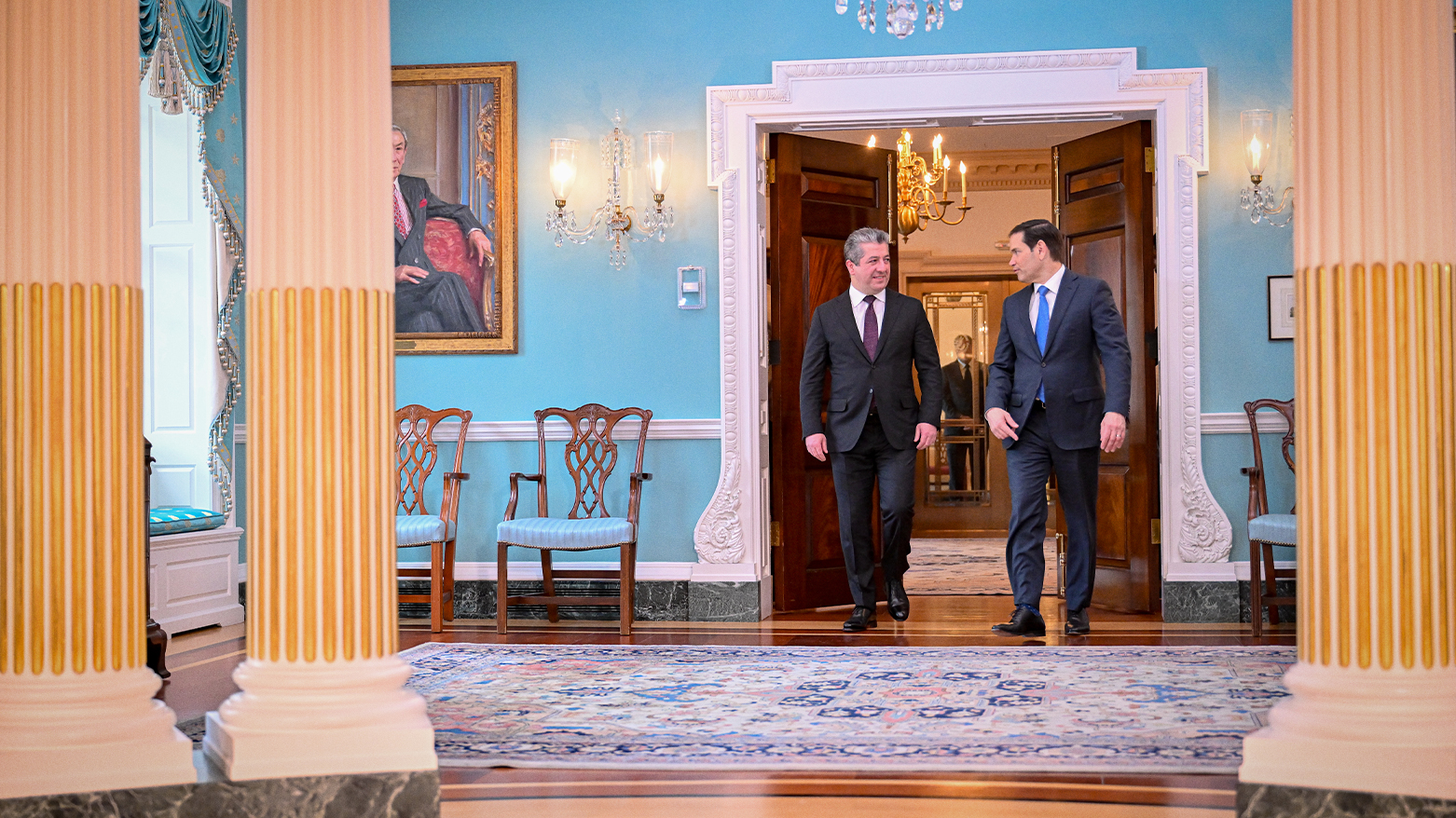 PM Masrour Barzani (L) and US Secretary of State Marco Rubio (R). (Photo: Kurdistan24)