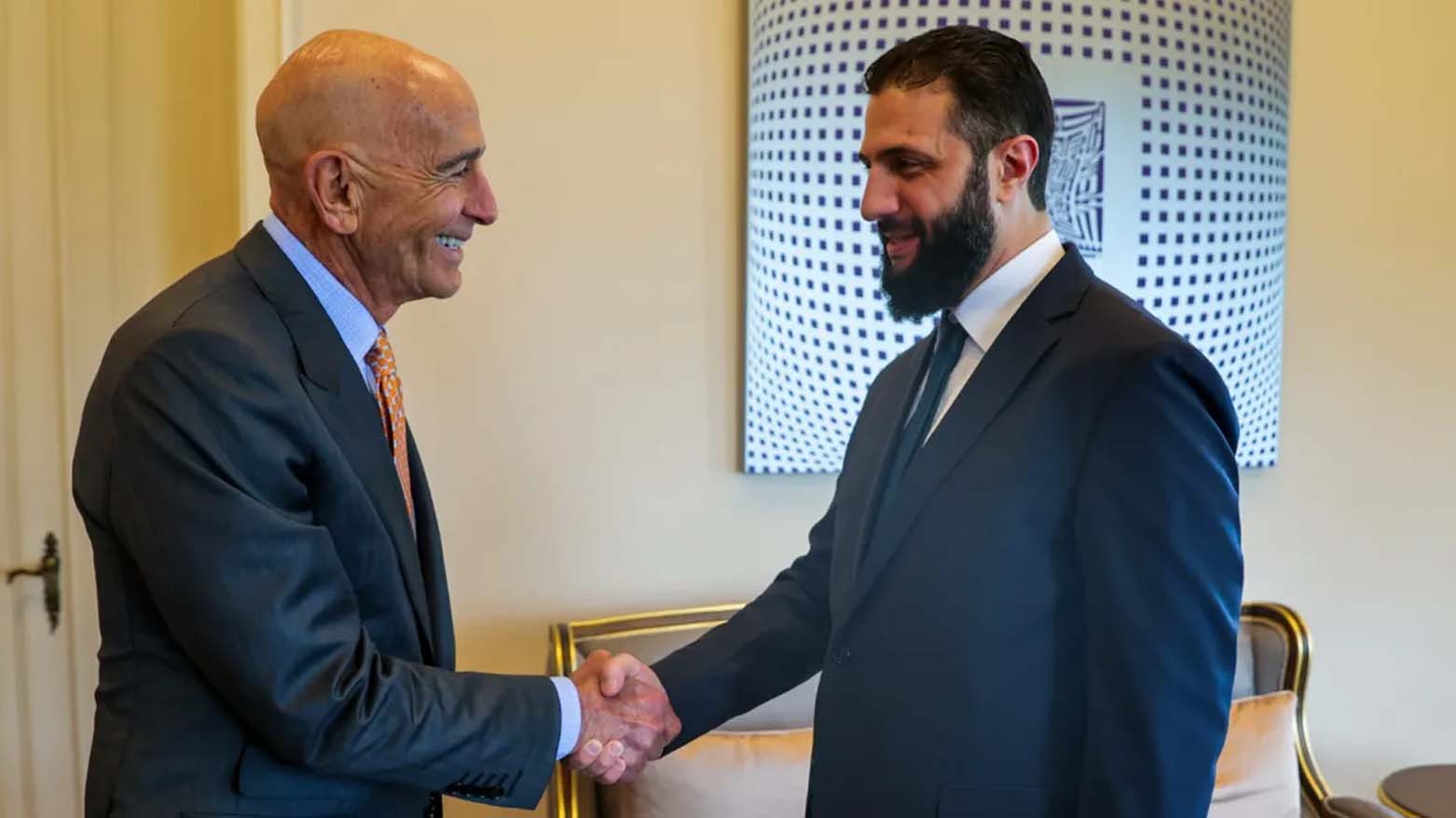 احمد شرع رئیس جمهوری سوریە و تام باراک، سفیر آمریکا در ترکیە