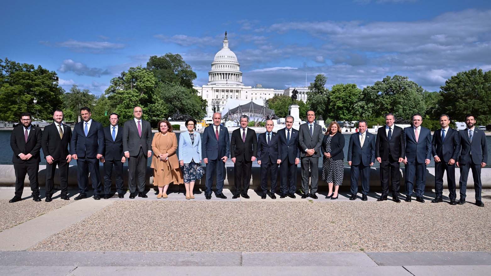 KRG Prime Minister Masrour Barzani and Head of DFR, Safen Dizayee in a group photo with the rest of the KRG team, Washington DC., May 24, 2025. (Photo: KRG)