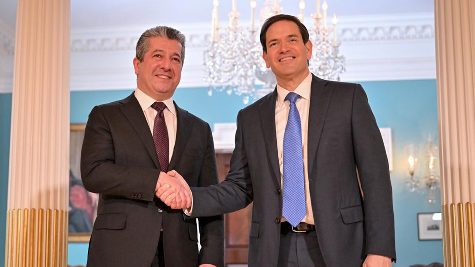 رئيس حكومة إقليم كوردستان مسرور بارزاني ووزير الخارجية الأمريكي ماركو روبيو