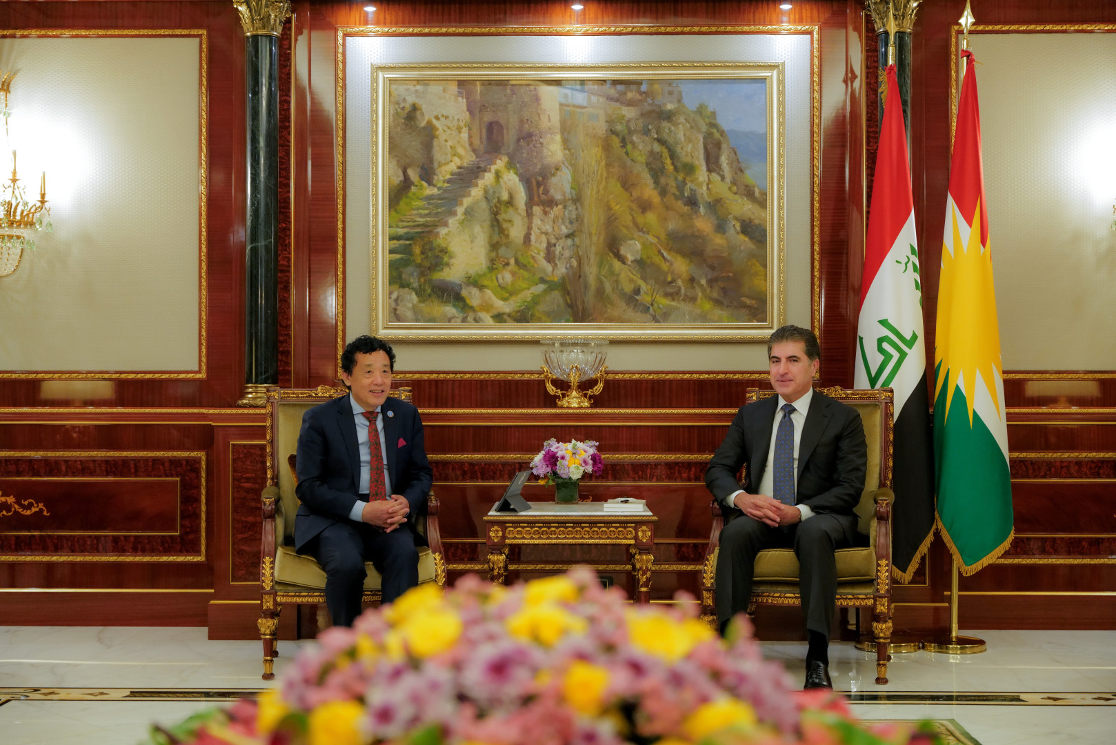 Kurdistan Region President Nechirvan Barzani (R) and FAO Director-General, Qu Dongyu (L). (Photo: Presidency Office)