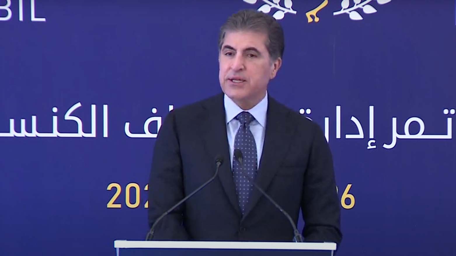 Kurdistan Region President Nechirvan Barzani speaking at the conference, May 26, 2025. (Photo: Kurdistan Region Presidency)