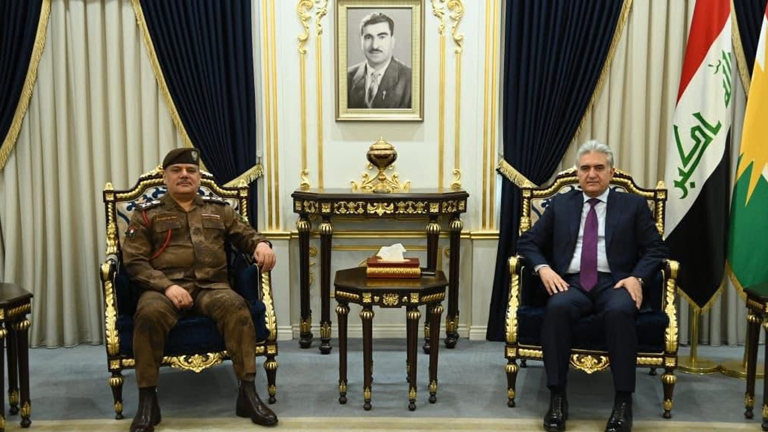 Kurdistan Region’s Minister of Interior Reber Ahmed, (R), meeting with Iraq’s Border Forces Commander, Leut. Gen. Mohammed Abdulwahab Sukkar, May 27, 2025. (Photo: KRG)