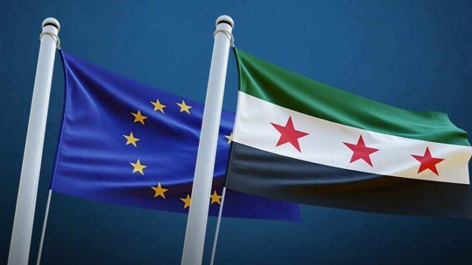 The EU flag (L), the new Syrian flag (R). (Graphic: Designed by Kurdistan24)