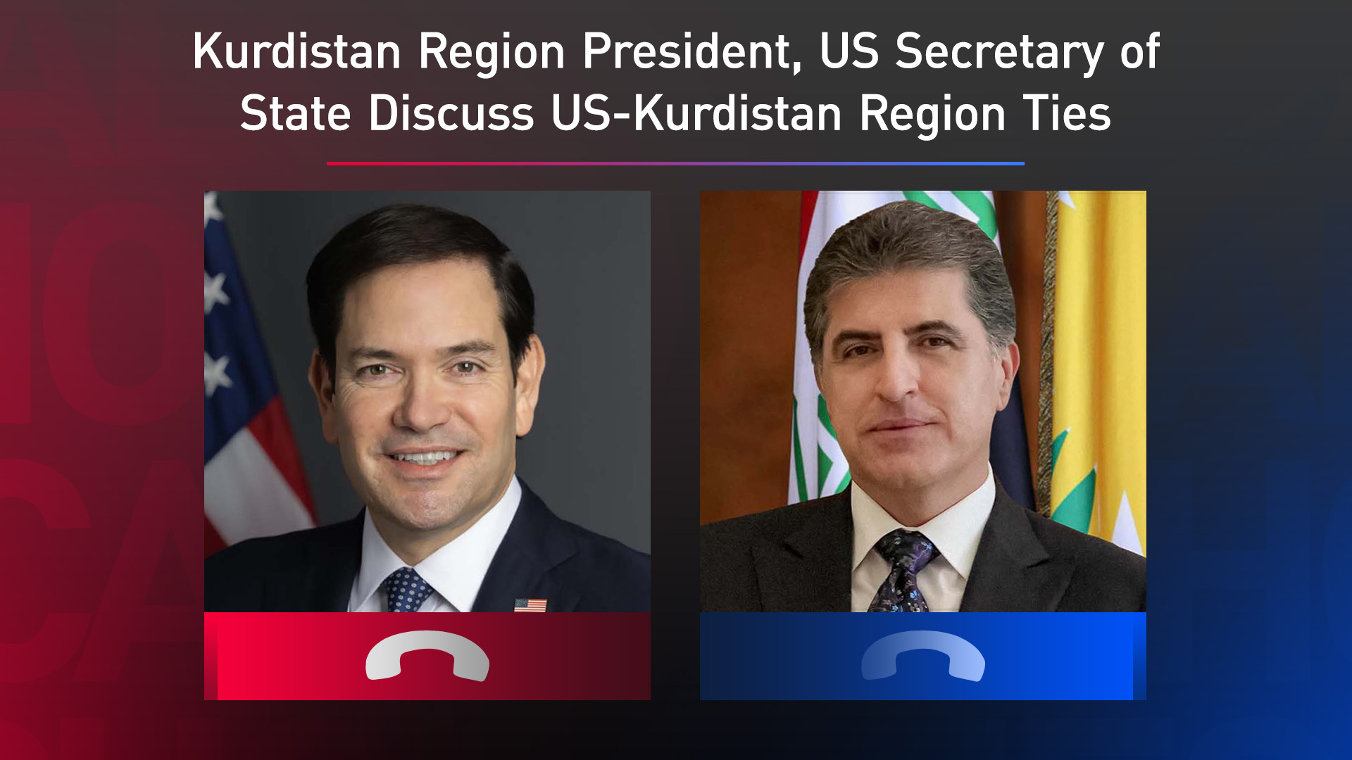 Kurdistan Region President Nechirvan Barzani (right) and United States Secretary of State Marco Rubio. (Photo: Designed by Kurdistan24)