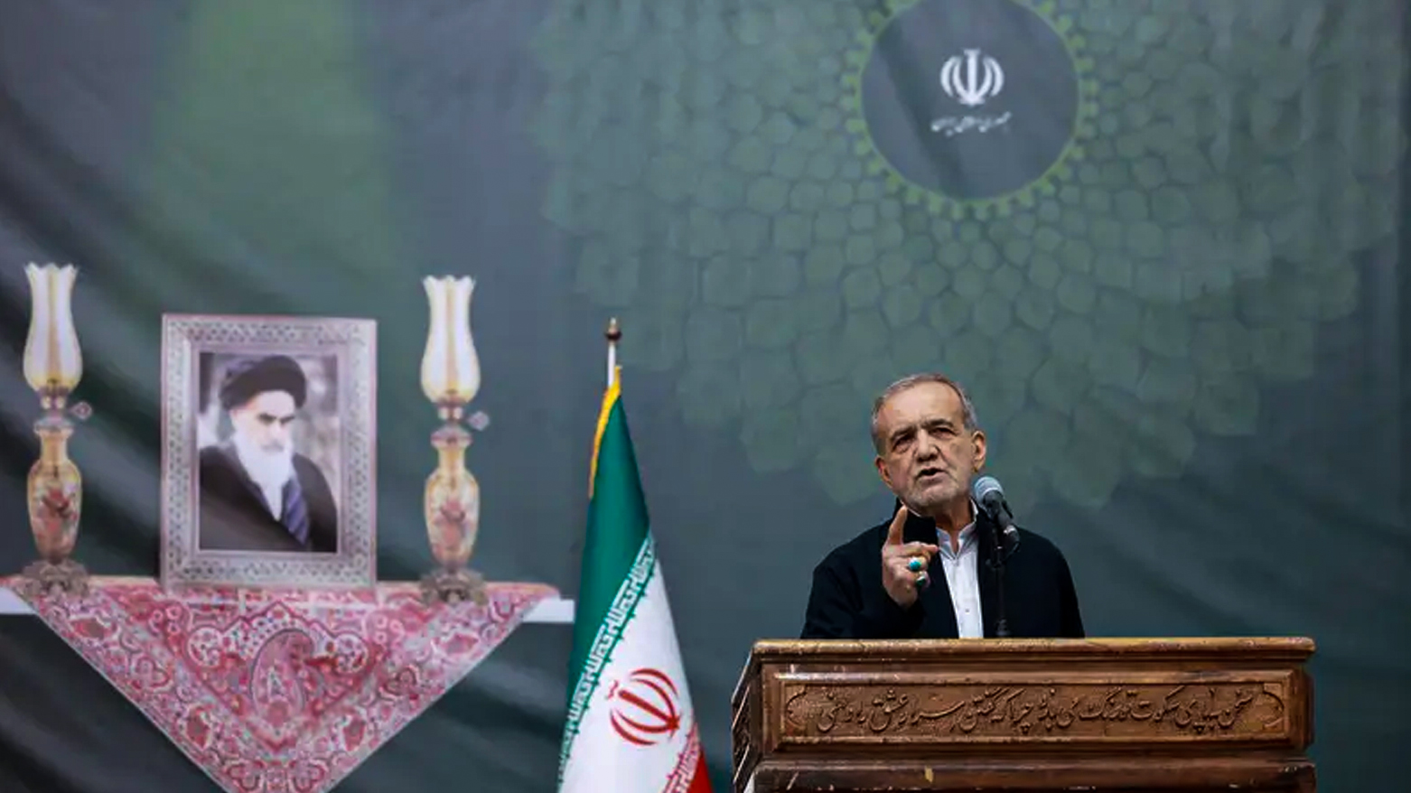 "Iran's President Pezeshkian speaks at Khomeini's mausoleum on death anniversary, in Tahran, on Jun. 3, 2025. (Photo: AFP)