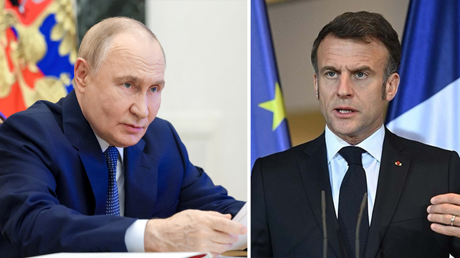 Russia's President Vladimir Putin (L), French President Emmanuel Macron (R). (Graphic: Designed by Kurdistan24)