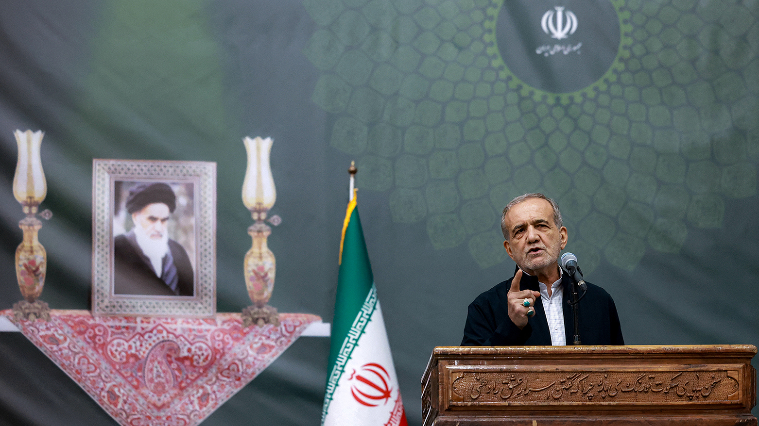 Iran's President Masoud Pezeshkian giving an address on the anniversary of the death of the country's former supreme leader Ayatollah Ruhollah Khomeini in Tehran on Jun. 3, 2025. (Photo: AFP)