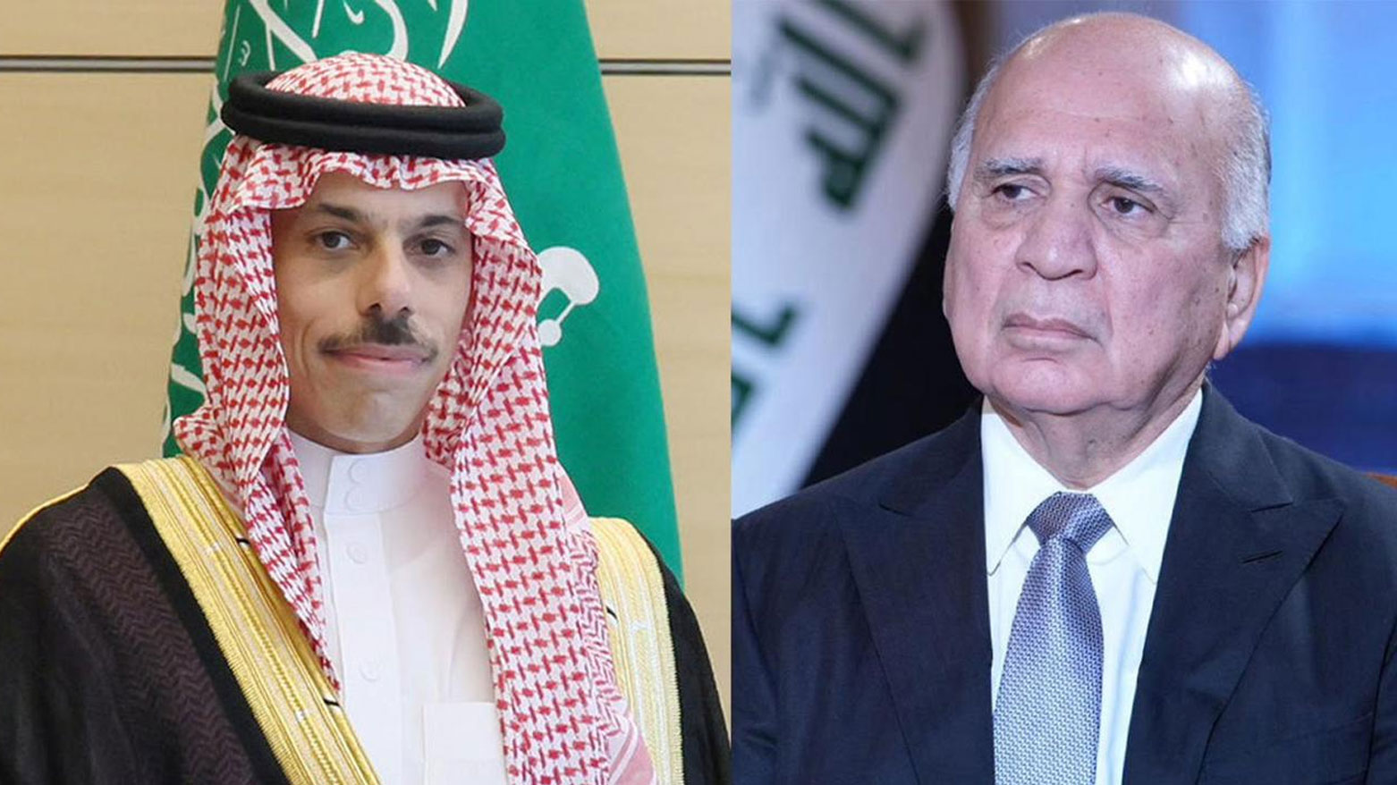 Iraqi Deputy Prime Minister and Foreign Minister Fuad Hussein (R),  and his Saudi Arabia counterpart Prince Faisal bin Farhan Al Saud (L). (Graphic: Designed by Kurdistan24)