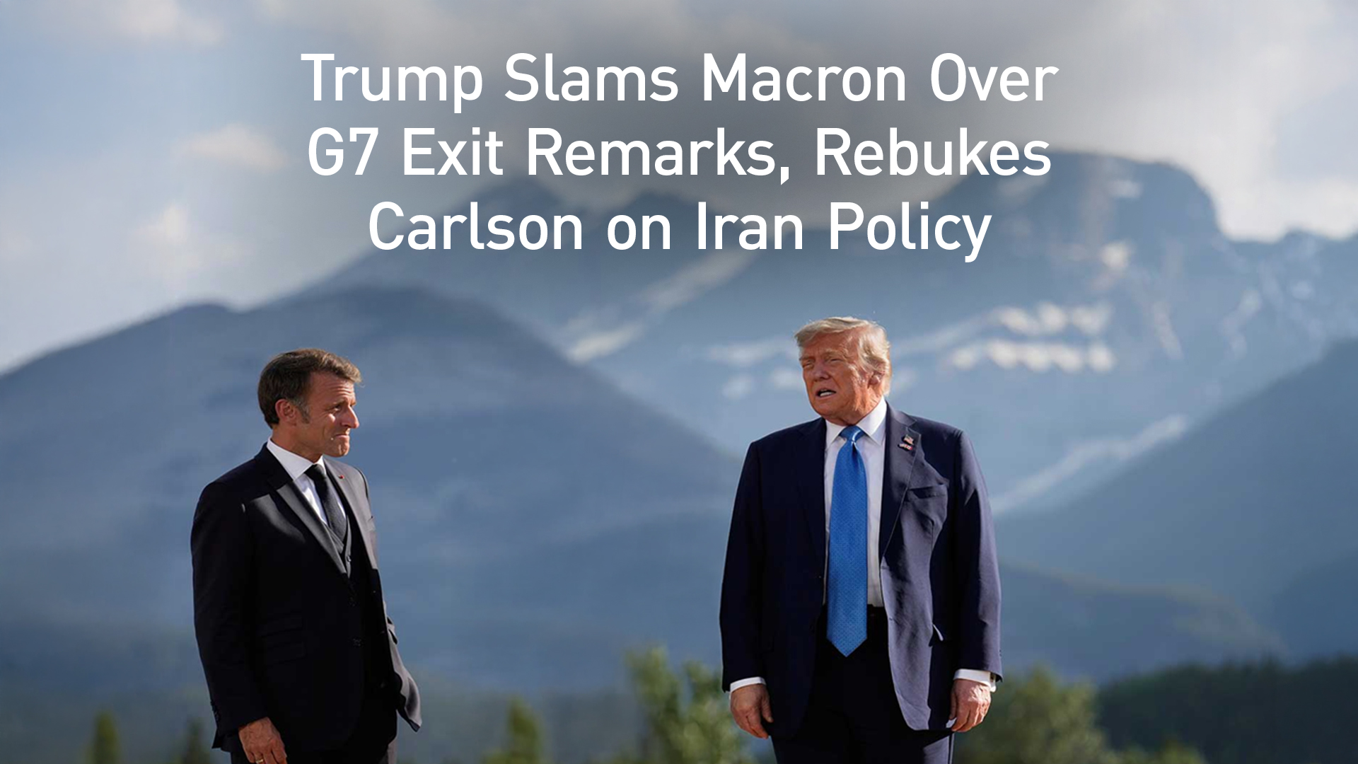 As France's President Emmanuel Macron listens, President Donald Trump speaks before a group photo at the G7 Summit, June 16, 2025, Canada. (Photo: AP / Graphics: K24)