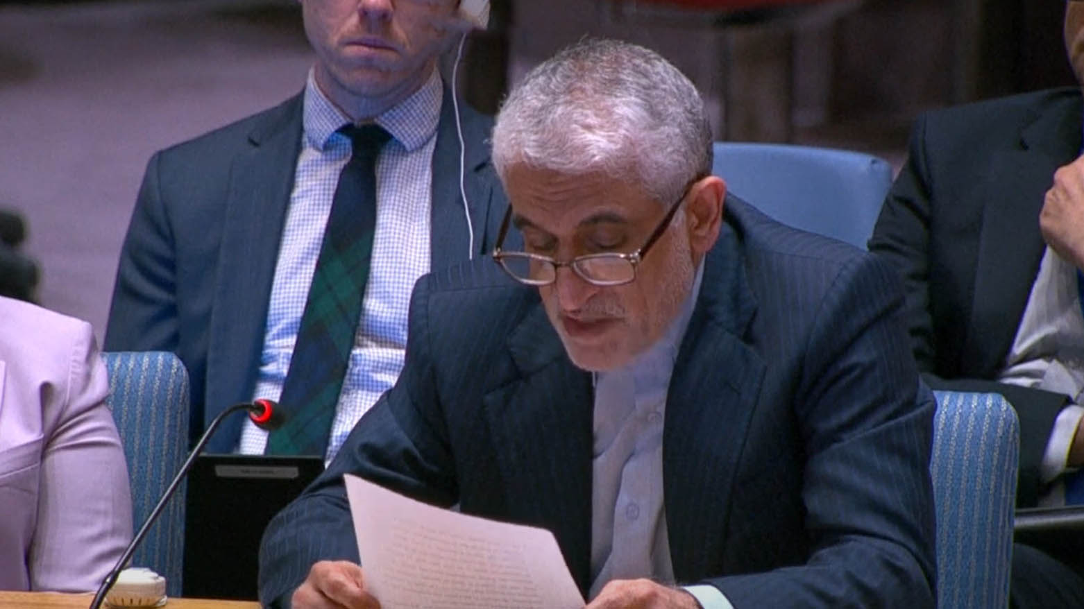 Iran's envoy to the UN Security Council Amir-Saeid Iravani speaking during the council's meeting, June 17, 2025. (Photo: UN Security Council)