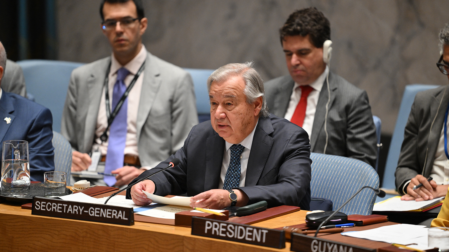 UN Secretary General Antonio Guterres (C) speaks during a United Nations Security Council meeting on the Israel-Iran conflict at the UN headquarters in New York on Jun. 20, 2025. (Photo: AFP)