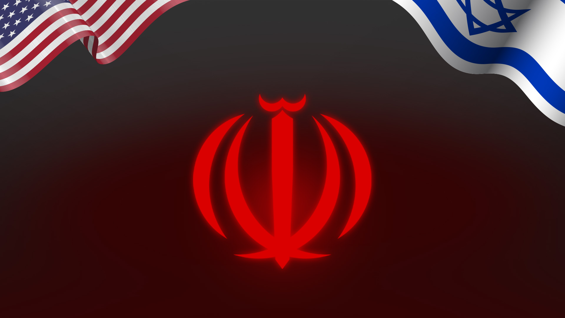 Iranian flag (C), U.S. Flag (L), Israeli flag (R). (Graphic: Designed by Kurdistan24)