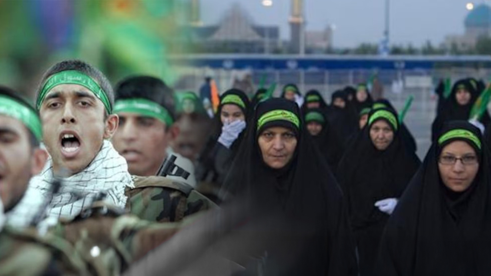 Members of Iran's Basij militia take part in the Army Day military parade in Tehran, Iran. (Graphics: Kurdistan24)