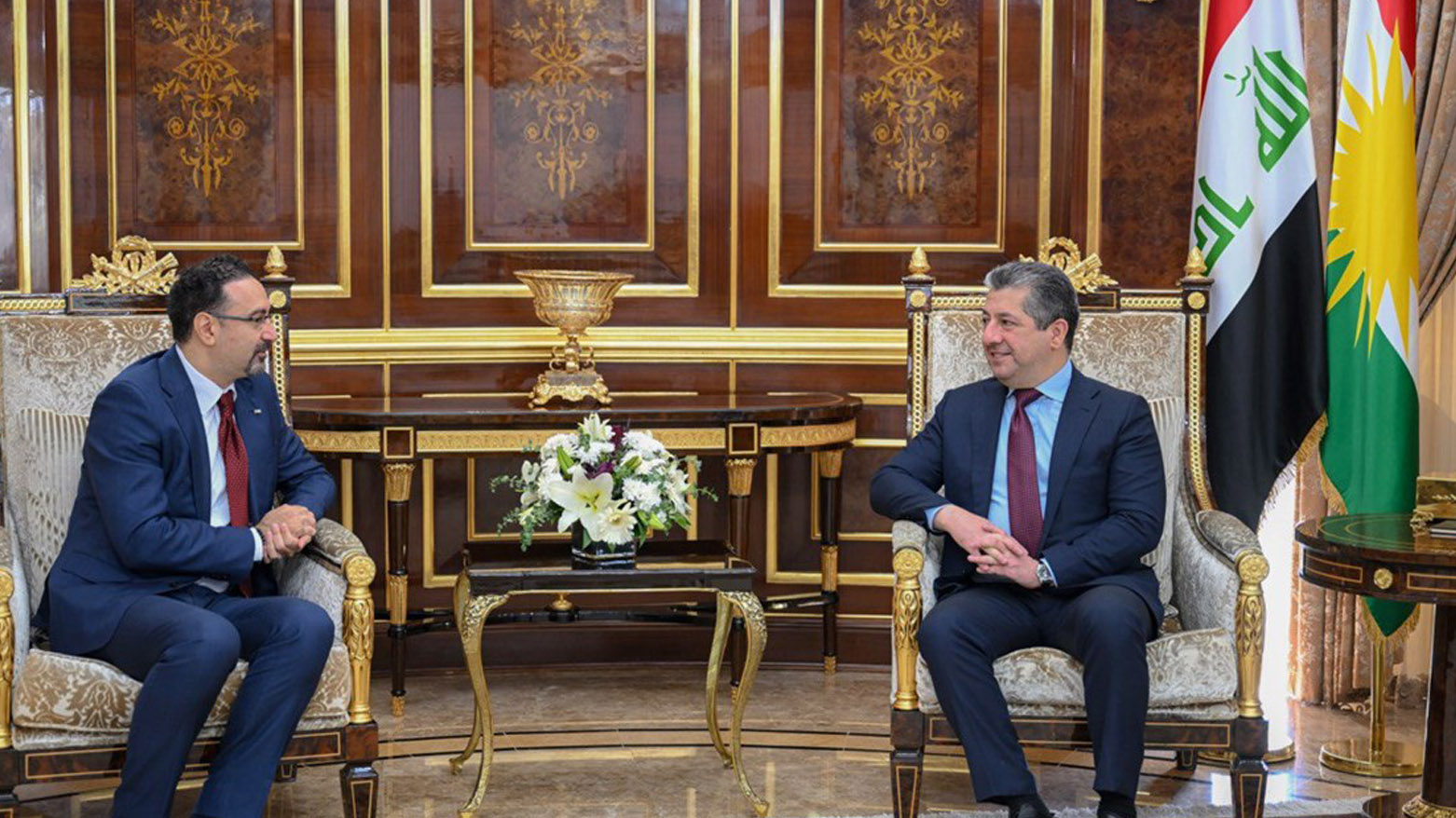 Kurdistan Region Prime Minister Masrour Barzani (right) during his meeting with Jordanian Consul General Fuad al-Majali, June 22, 2025. (Photo: KRG)