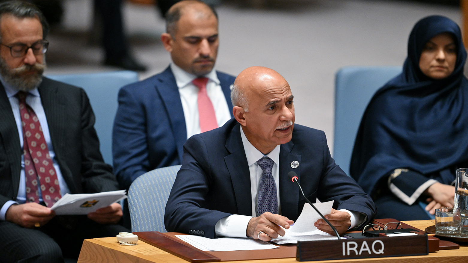 Chargé d’Affaires of the Permanent Mission of the Republic of Iraq to the UN Dr. Abbas Kadhom Obaid, at the UN headquarters in New York on Jun. 20, 2025. (Photo: AFP)